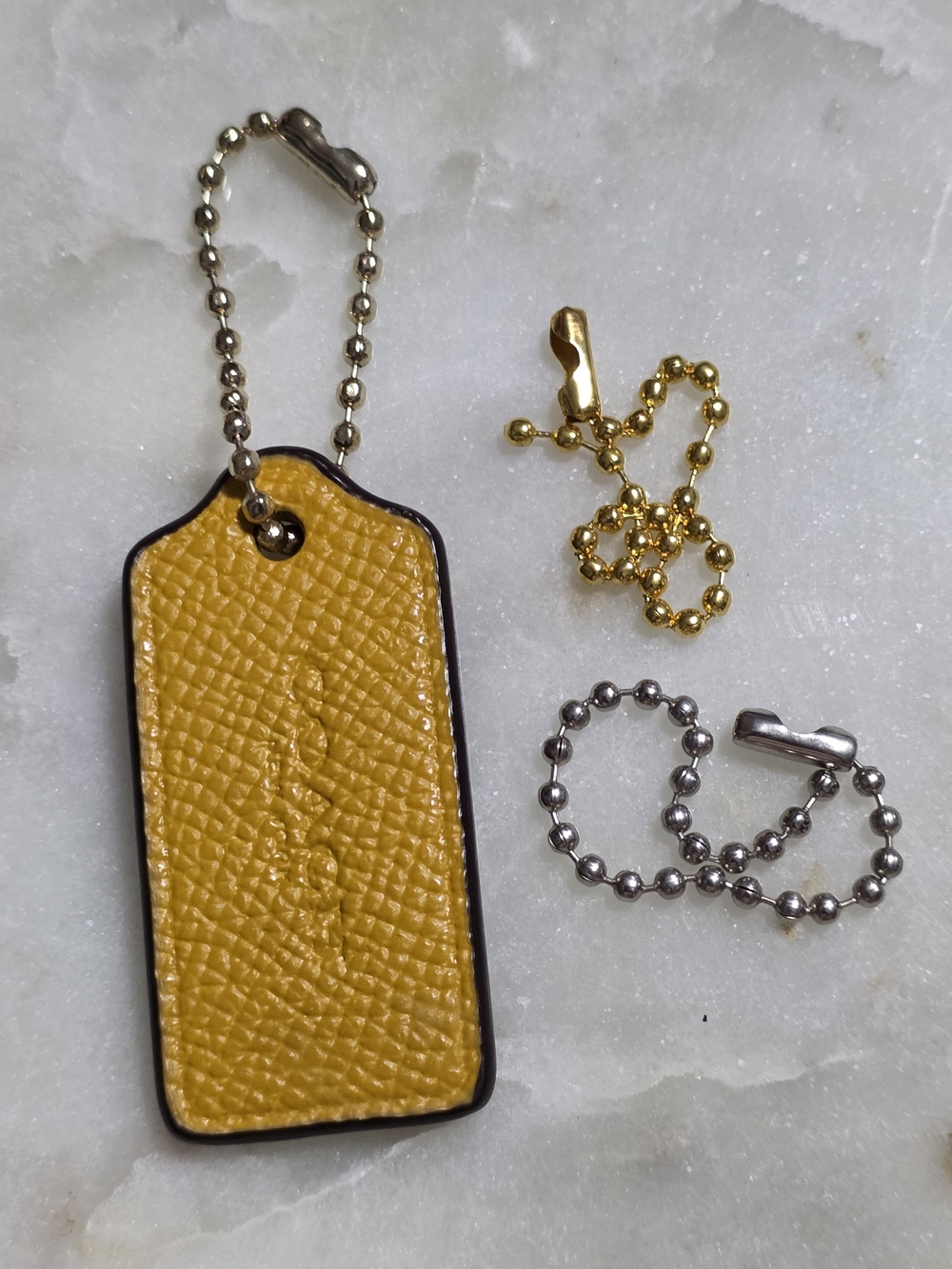 Coach Mustard Yellow Leather Hangtag W/ Light Gold Ball Chain & Spare Chains